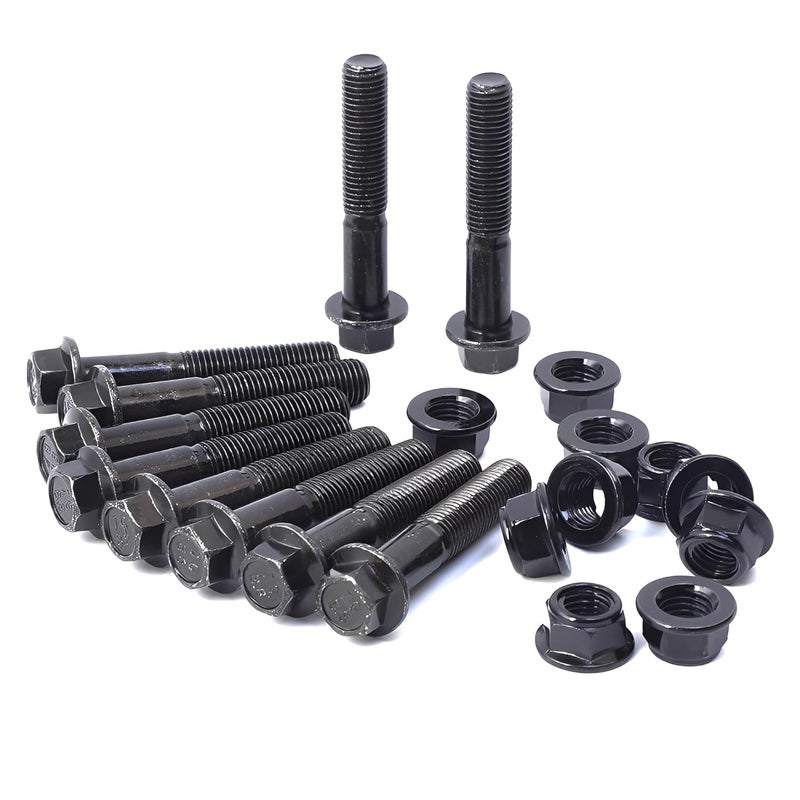Minho M10-1.25 x 55mm Flange Head Bolts in Carbon Steel Material,Flange Hexagon Screws Come with Flange Nuts,Black Oxide Finish Plated,Partial Thread, 10 Sets - Image 1